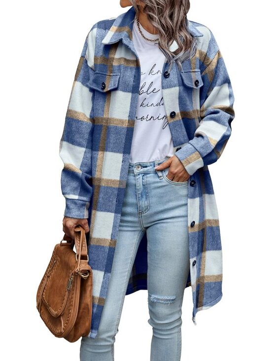 Jackets & Blazers - Plaid Shacket Jacket for Women | Cozy Flannel Shirt Layering Piece